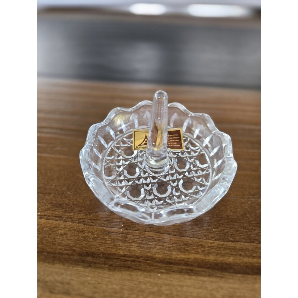 Vintage Anna Hutte Ring Holder Dish Clear Genuine 24% Lead Crystal West Germany